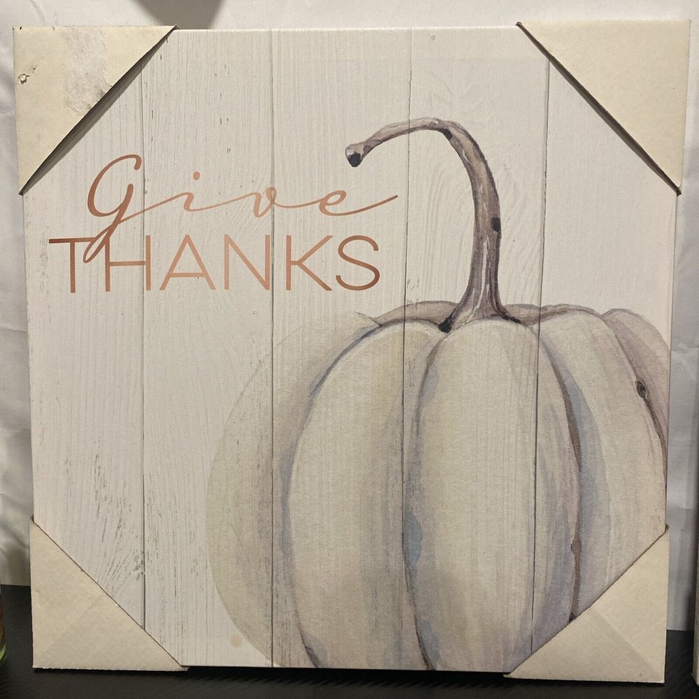 New Farmhouse Give Thanks White Pumpkin PICTURE Wall Hanging‎